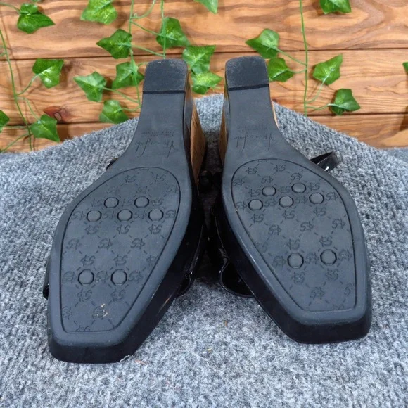 Franco Sarto Glare Women Sandal Size 7.5 Casual Dress Black Patent Leather Wedge - Picture 5 of 6